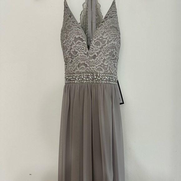 Emerald Sundae Dresses & Skirts - NWT Macy’s Emerald Sundae Gray maxi dress size Small, V neckline, front slit